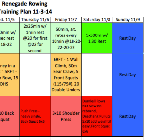 Today's programming from The Renegade Rowing Training Plan for the week of 11/3/14