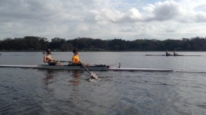 BC Men working in small boats at Spring Training.